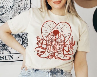 Western Graphic Tee Cowgirl T-Shirt Trendy Western Vintage Tee Rodeo Fashion Tee Boho Shirt Cowgirl Boots Shirt Rodeo Tee Cowgirl tshirt