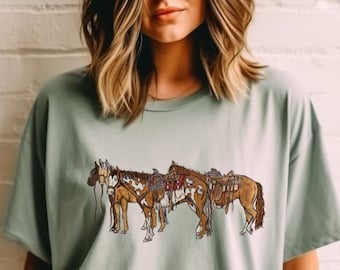 Horsin Around Comfort Colors Shirt, Western Graphic Tee, Cowgirl Tshirt, Horse Girl T Shirt, Ranch Girl Tee, Cowboy Graphic Shirt, Rodeo Tee