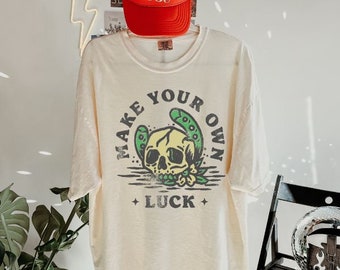 Make Your own Luck Tee Comfort Colors Shirt, Retro Style T-Shirt, Skeleton TShirt, Hippie T Shirt Vintage Inspired shirt, St Patty Day Shirt