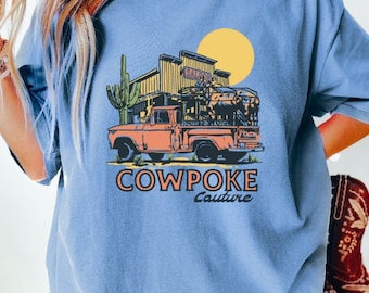 Camiseta gráfica occidental, camiseta de vaquero retro, camiseta de colores cómodos, camiseta gráfica de vaquera, camiseta de rodeo vintage,