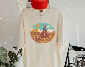 Cowgirl Comfort Colors Shirt, Western Graphic Tee, Horse Girl T-Shirt, Cutting Horse T Shirt, Ranch Girl Tshirt, Cowboy graphic tee,
