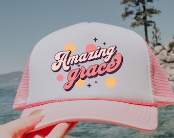 Amazing Grace Trucker Cap, Jesus Hat, Christian Trucker Hats, Christian Gifts for Her, Religious Apparel, Baptism Gift, Bible Verse Hat