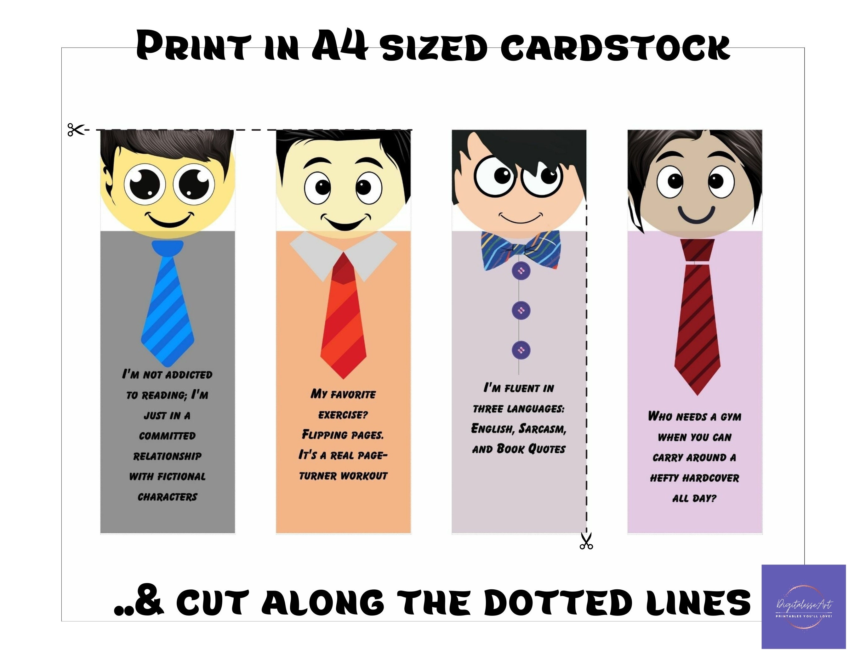 Printable Funny Bookmarks, Set of 8 Unique Designs for Bookish Gift or