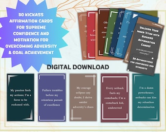 50 Badass Affirmation Cards: Motivational Quotes, Self-Care (Digital Download)