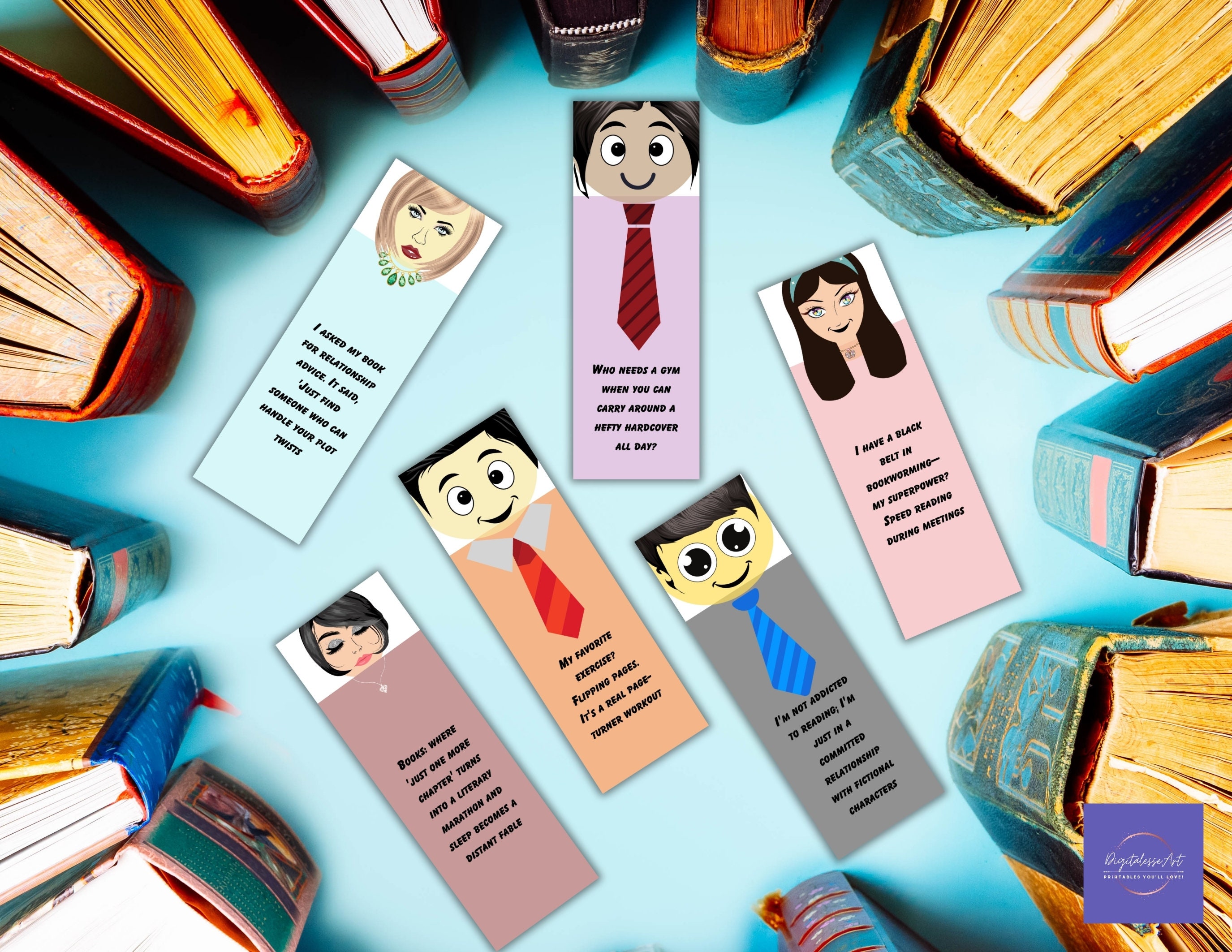 Printable Funny Bookmarks Set of 8 Unique Designs for Bookish Gift or Printable Funny Bookmarks Set of 8 Unique Designs for Bookish Gift or
