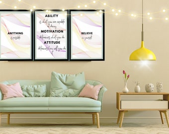 Motivational Typography Wall Art Set: Colorful Minimalist Prints (Digital Download)