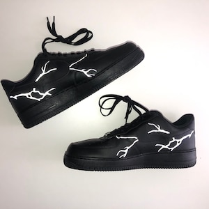 Nike Air Force 1 BLACK Custom *reflective* lightning BLACK