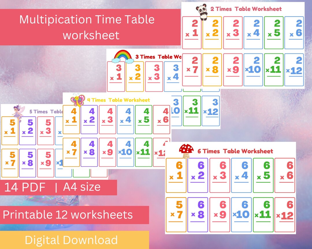 Multipication Table Work Sheet Digital PDF .printable - Etsy