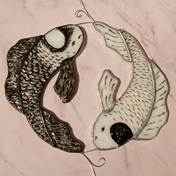 Ying Yang Koi inspired by the Ocean and Moon Spirit from Avatar the Last Airbender Stained Glass Suncatcher