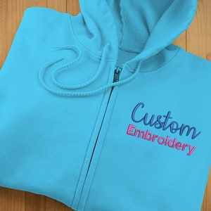 Custom Embroidered Zip Up Hoodie, Personalised Text Monogram Logo Embroidery Unisex Hooded Jumper, Zipper Sweatshirt, Couples Matching Gift zdjęcie 5