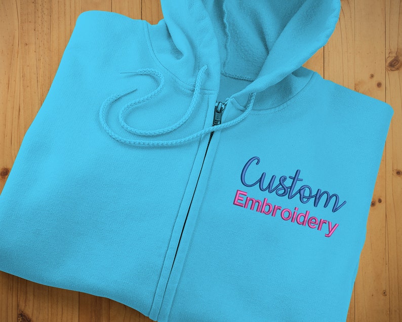 Custom Embroidered Zip Up Hoodie, Personalised Text Monogram Logo Embroidery Unisex Hooded Jumper, Zipper Sweatshirt, Couples Matching Gift zdjęcie 5