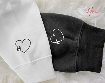 Sweat-shirt brodé coeur personnalisé, sweats à capuche d'anniversaire BF GF assortis personnalisés, pull pour couple initiales de M. et Mme, cadeau d'anniversaire pour femme