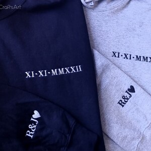 Embroidered Hoodie, Roman Numeral Matching Anniversary Couple Hoody, Custom Engagement Wedding Birthday Memorial Special Date Mr and Mrs Top