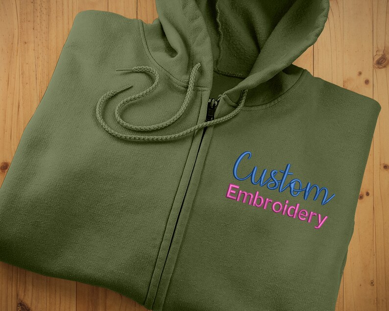 Custom Embroidered Zip Up Hoodie, Personalised Text Monogram Logo Embroidery Unisex Hooded Jumper, Zipper Sweatshirt, Couples Matching Gift zdjęcie 2