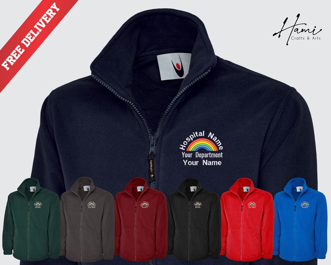 Customised Embroidered Rainbow Fleece Jacket, National Healthcare Workers Full Zip Jacket, Thank