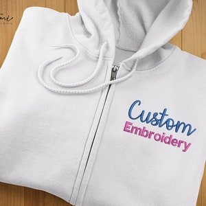 Custom Embroidered Zip Up Hoodie, Personalised Text Monogram Logo Embroidery Unisex Hooded Jumper, Zipper Sweatshirt, Couples Matching Gift