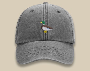 Vintage Hats, Duck Embroidered Comfort Color Hat, Unisex Baseball Cap, Embroider Duck Design Trucker Hat, Vintage Style Cotton Cool Bird Hat