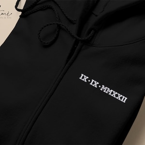 Roman Numeral Embroidered Zip Up Hoodie, Personalised Date Initial Matching Couples Hoody, One Year Anniversary Wife Jumper, Memorial Gifts