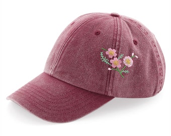 Embroidered Flower Baseball Cap, Vintage Summer Snapback Cap, Floral Women Baseball Hat, Hamicrafts Summer Caps Collection, GF Wife Mom Gift