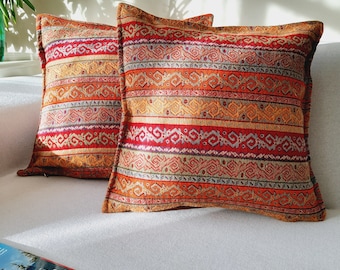 Pillowcase with Turkish Rug pattern; Authentic handmade, 18x18 inches