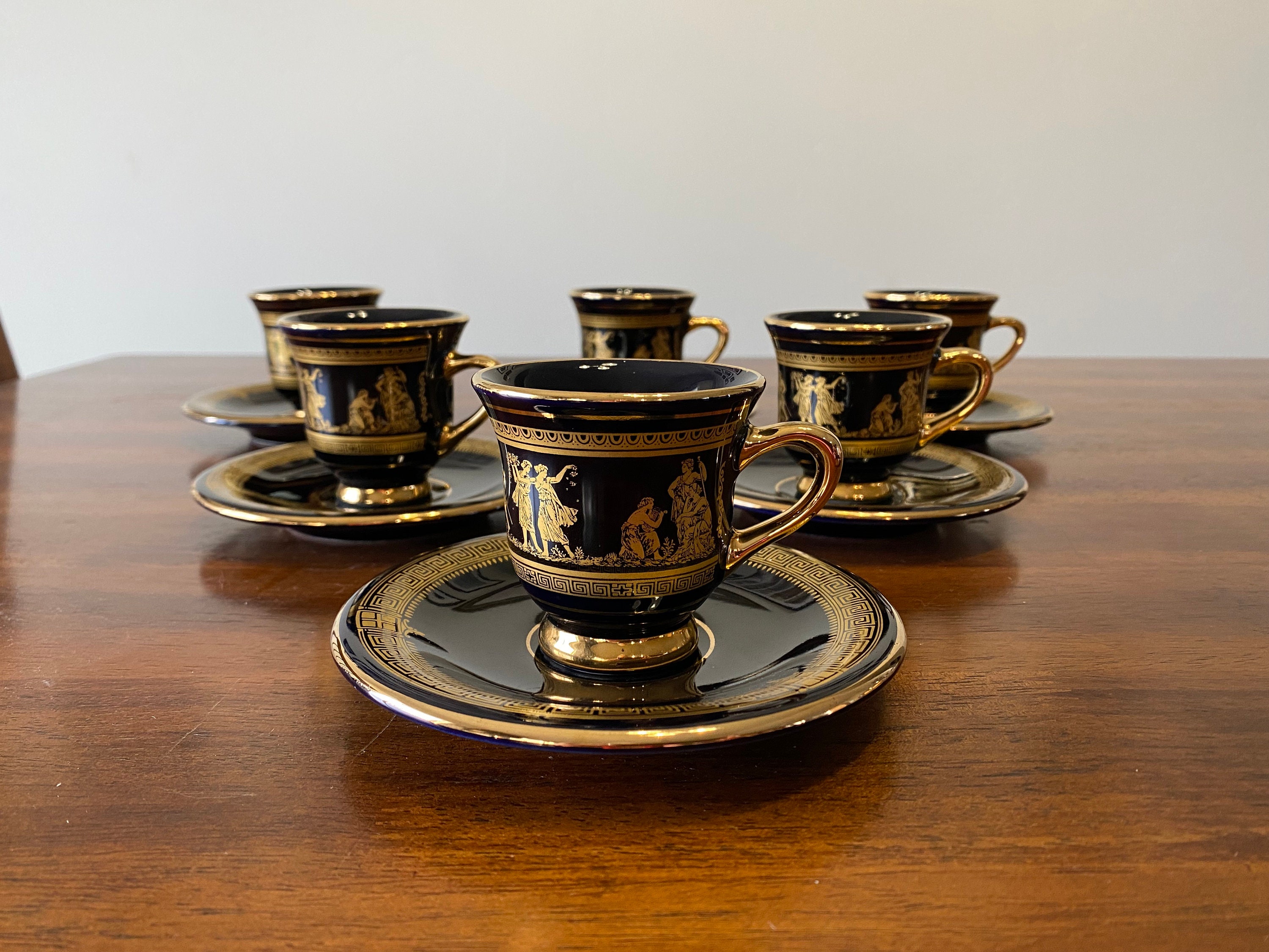 Vintage Set of 12 6 Cups With 6 Saucers Spyropoulos Tea Set Rare and Unique  