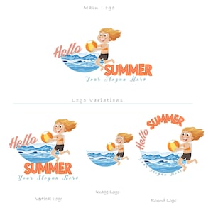 Logotipo de niño feliz, logotipo de verano colorido, logotipo de niño de dibujos animados
