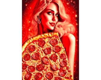 Impresión de arte de pizza, ilustración de pizza, impresión de arte de comida