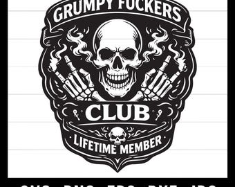 Grumpy Fickers Club SVG PNG DXF | Biker Skull Aufnäher | Rude Spruch Motorrad | Motorrad-Club-Datei | Lasergravur