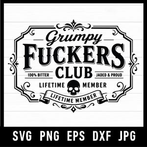 Grumpy Fuckers Club SVG PNG DXF | Projekt naszywki z czaszką motocyklisty | Niegrzeczny motocykl | Plik klubu motocyklowego | Grawerowanie laserowe