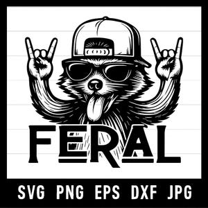 Feral Raccoon SVG PNG | Rock On Trash Panda Hat Patch Design | Redneck Laser Engraving File | Animal Cut File