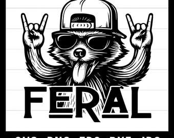 Feral Raccoon SVG PNG | Rock On Trash Panda Hat Patch Design | Redneck Laser Engraving File | Animal Cut File