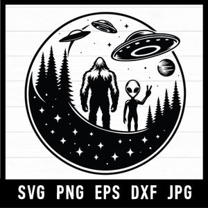Parche de cuero de Bigfoot Alien Svg Png – Diseño de parche para sombrero de Sasquatch UFO – Archivo vectorial de corte para grabado láser divertido para acampar