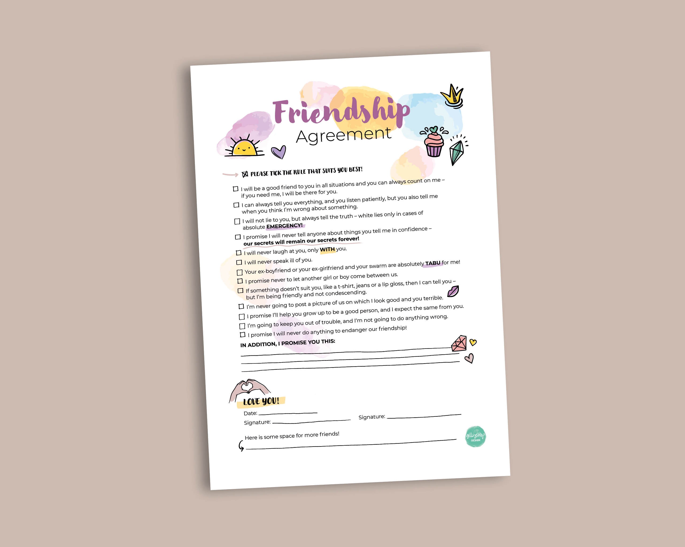 Digital Friendship Agreement | Friends Contract | Best Friend Gift ...
