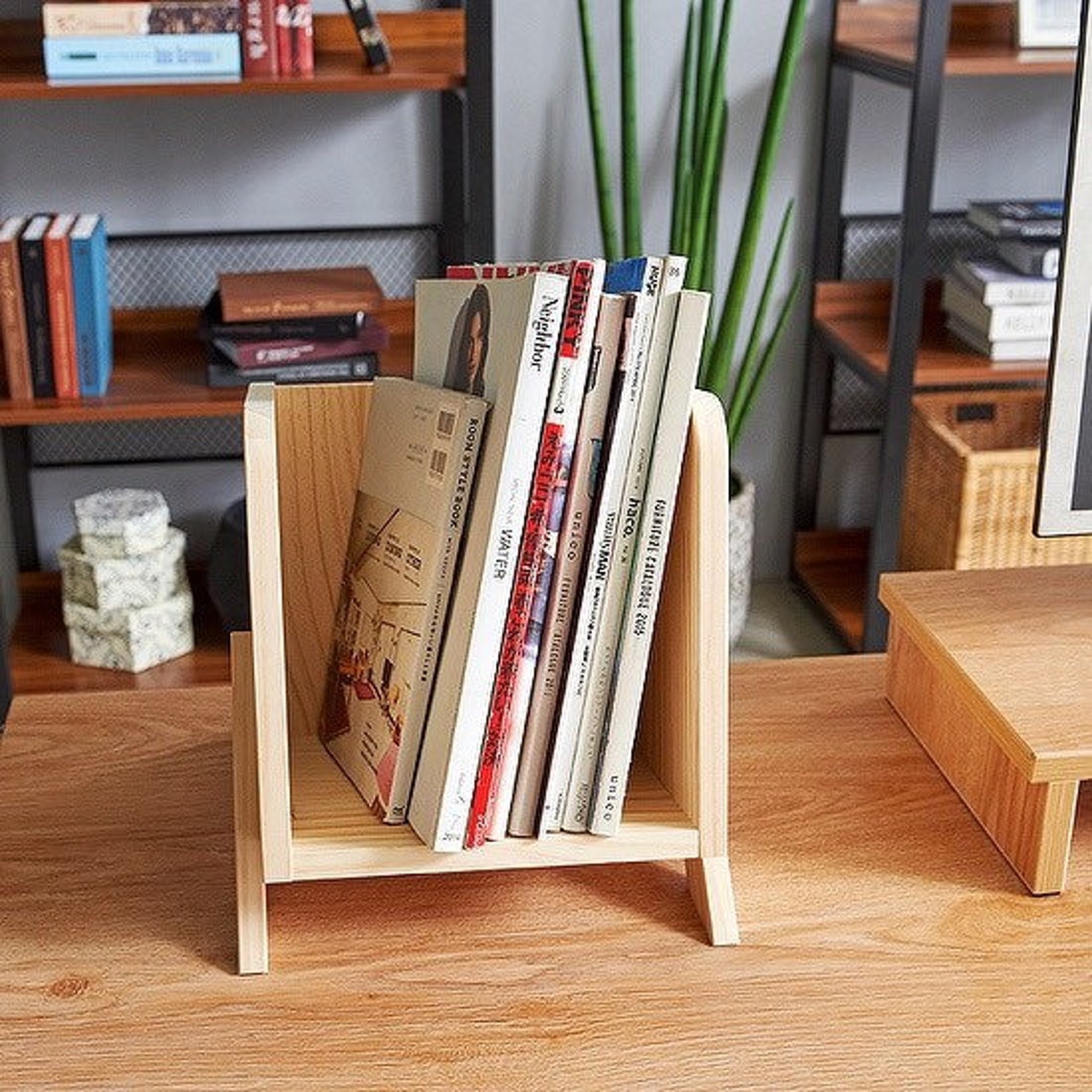Wooden Bookshelf / Mini Bookshelf Magazine Holder / Wood Etsy