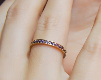 14K Solid Gold Purple Sapphire Eternity Ring, Wedding Band, Purple Ring, Gemstone Jewelry, Stacking Ring, Thin Band Ring, Christmas Gift