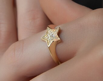 14K Gold Diamant Stern Ring, Pavé Celestial Schmuck