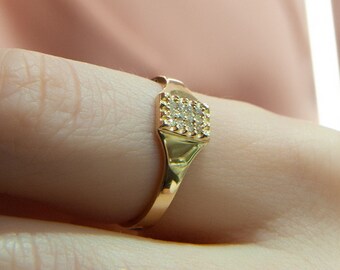 Anillo de oro de 14 quilates con diamantes en racimo, moderno anillo con pavé