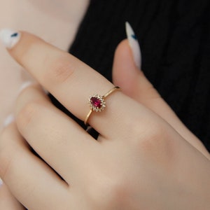 14K Gold Diamond Oval Cut Ruby Solitaire Ring, Gemstone Ring, Ruby Engagement Ring, Birthstone Ring, Halo Engagement Ring, Promise Ring