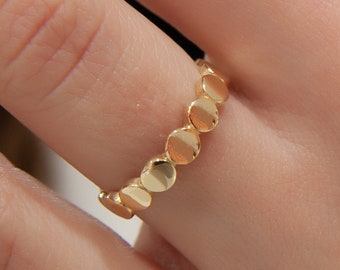 14K Solid Gold Geometric Circle Band Ring, Minimalist Stacking Ring