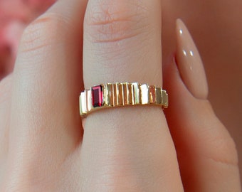 Bague en or 14 carats avec rubis naturel, cadeau d'anniversaire moderne