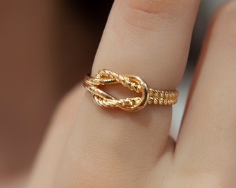 14K Solid Gold Rope Ring, Twisted Rope Ring, Stacking Half Rope Ring, Knot Ring, Minimalist Gold Rings, Wedding Gift, Birthday Gift