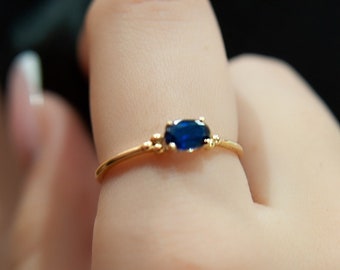 14K Solid Gold Oval Minimalist Natural Diamond Sapphire Ring, Solitaire Ring, Gold Ring, Dainty Sapphire Ring, Sapphire Engagement Ring