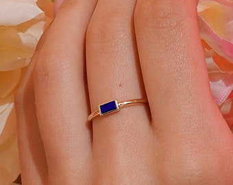 14K Solid Gold Baguette Cut Solitaire Sapphire Ring, Bezel Sapphire Ring, Gemstone Ring, Stacking Ring, Anniversary Ring, Jewelry For Women