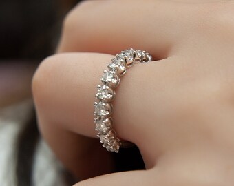 Handmade 14K White Gold Diamond Wedding Band, Anniversary Ring