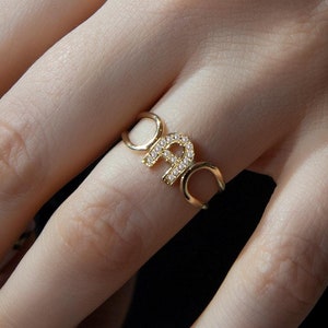 Anillo de oro de 14 quilates con inicial A, anillo de diamantes personalizado para mujer, anillo de diamantes naturales delicados, anillo de oro con letra A, regalo de San Valentín