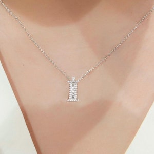 Colar inicial para mulheres, pingente de letra İ de diamante de ouro branco 14k, presente personalizado, colar minimalista