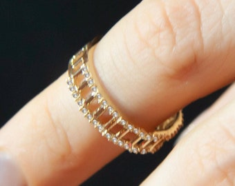 14K Gold Diamond Ladder Ring: Modern Geometric Double Row Design