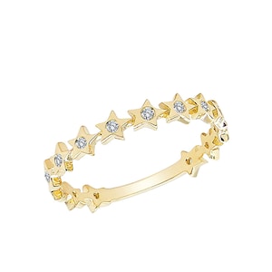 14K Gold Diamant Stern Ring, Minimalist Zierliche Stern Diamant Ring für Frauen, Stern Ring Geschenk, Diamant Band mit Sternen, Stapelring, Geometrisch