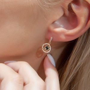 Pendientes de oro de 14 quilates con la letra N, pendientes de oro rosa con diamantes y la letra N, idea de regalo de joyería fina personalizada, idea de regalo para el día de San Valentín, regalo para esposa