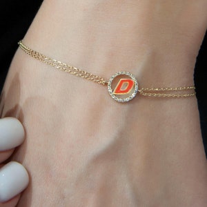 Pulsera con inicial D en oro, pulsera con letra D en oro de 14 quilates, joyería personalizada para mujer, idea de regalo única, pulsera de oro rosa, regalos para damas de honor